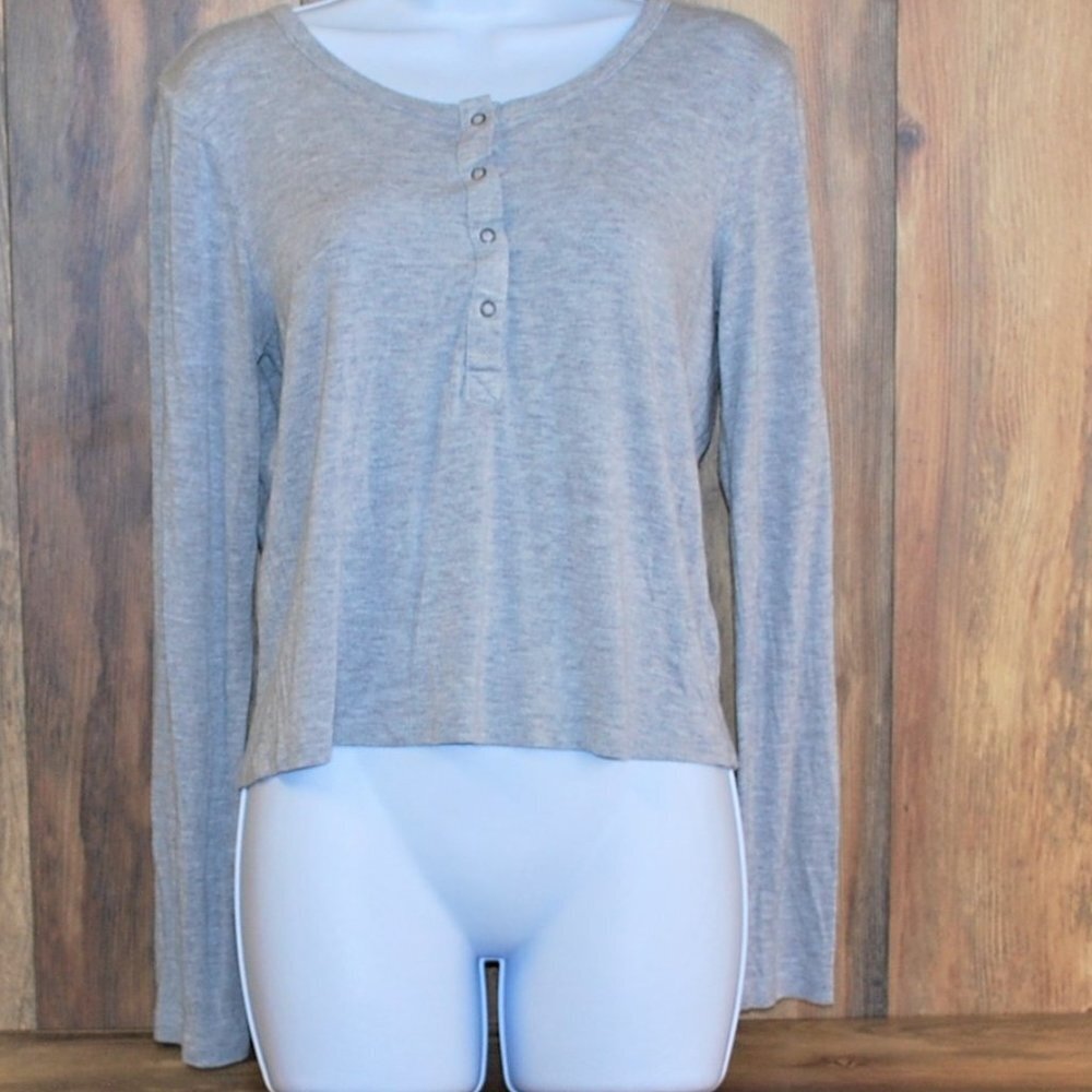 Fitz & Eddi Buckle Long Sleeve Button Up Blouse Shirt Gray Small